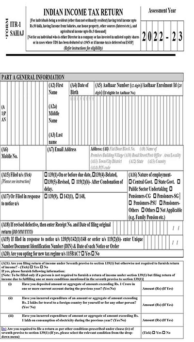 itr sahaj form download