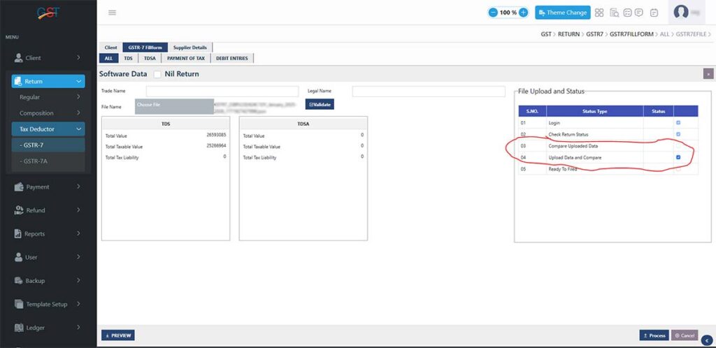 Gen GST Software GSTR-7 File Uploaded Data
