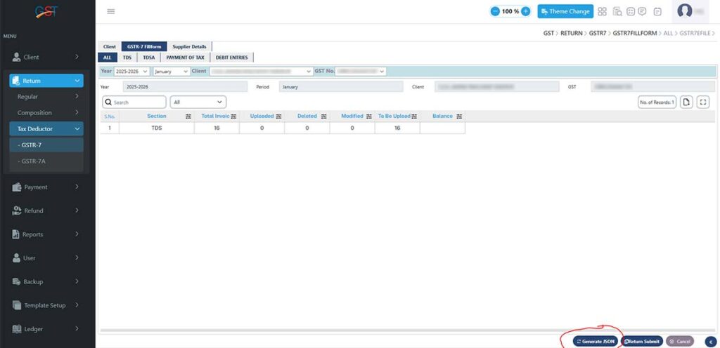 Gen GST Software GSTR-7 Generate JSON