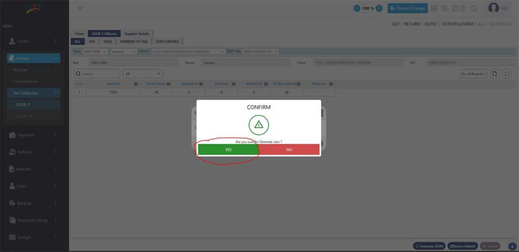 Gen GST Software GSTR-7 Generate JSON Confirm