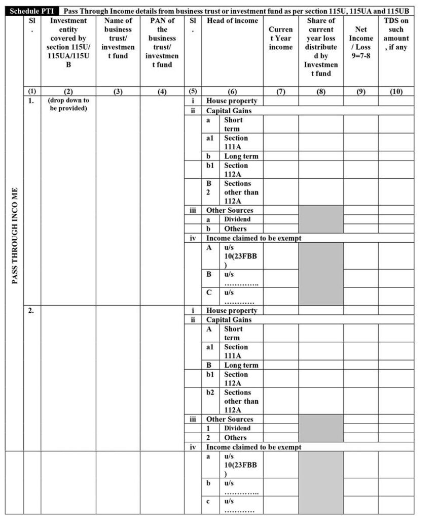 ITR 3 Form Schedule PTI