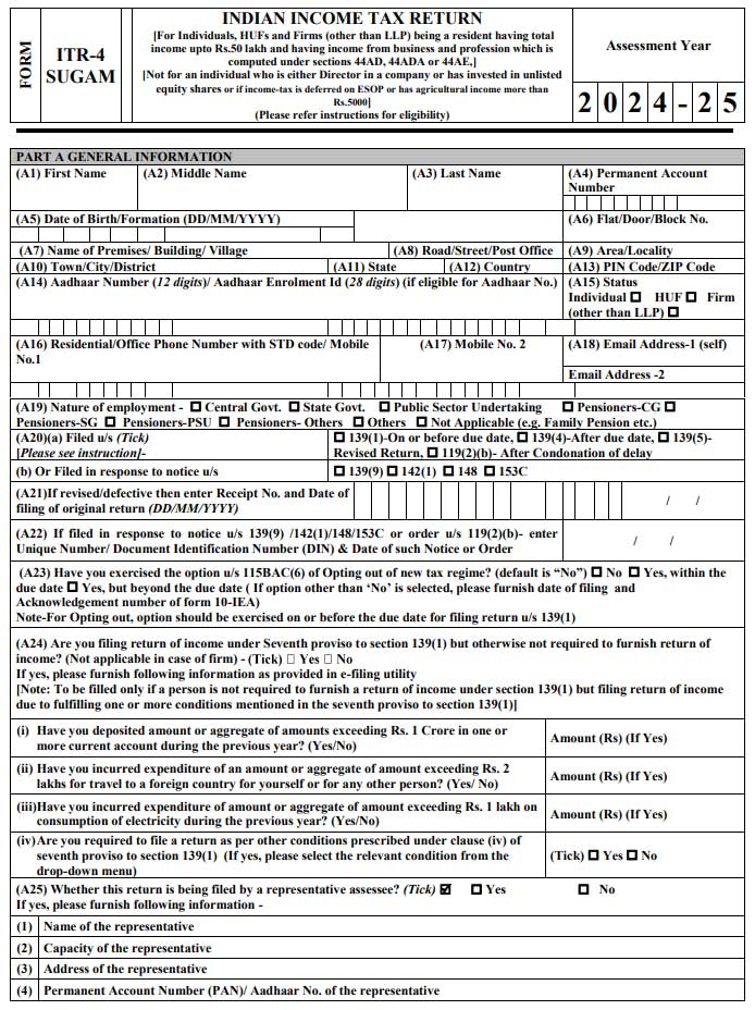 ITR Form 4 AY 2020-21 Part A