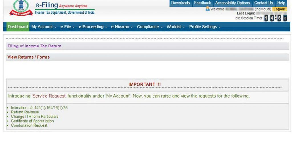 Income Tax Filing Portal Account