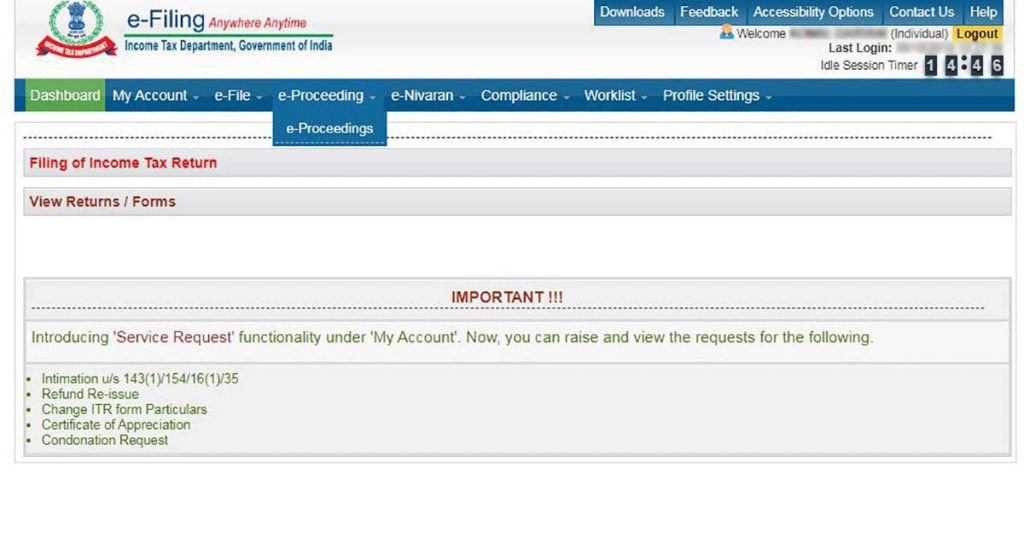 Income Tax Filing Portal Account E-Proceedings