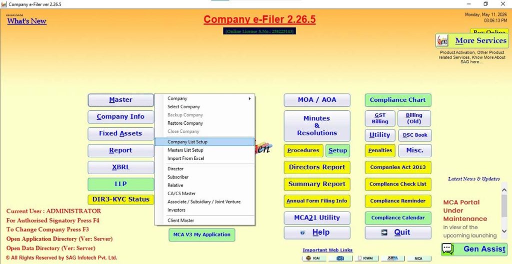 Gen XBRL Software List Setup