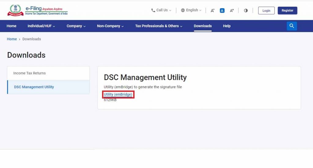 Download DSC from Income Tax portal