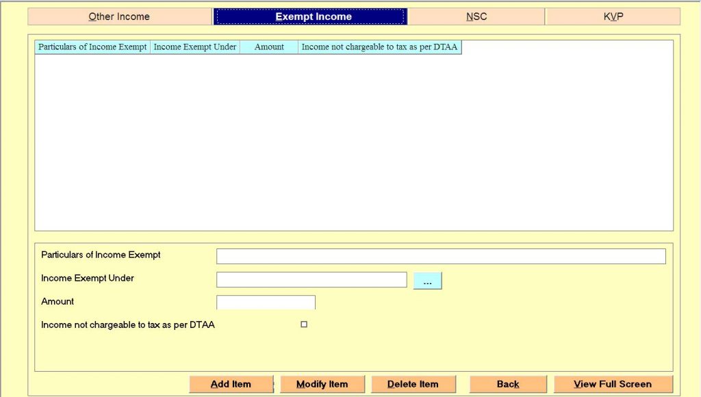 Gen IT Software ITR 1 Exempt Income