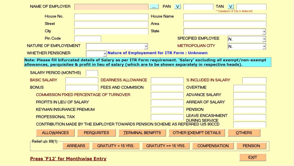 Gen IT Software ITR 1 Nature-of-employment for itr form