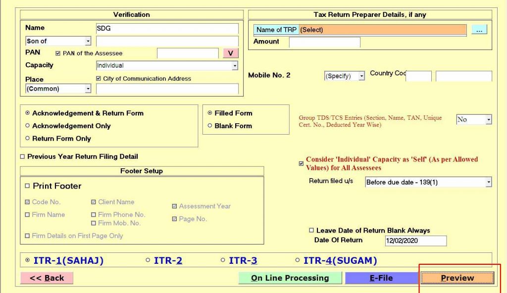 Gen IT Software ITR 1 Return Form