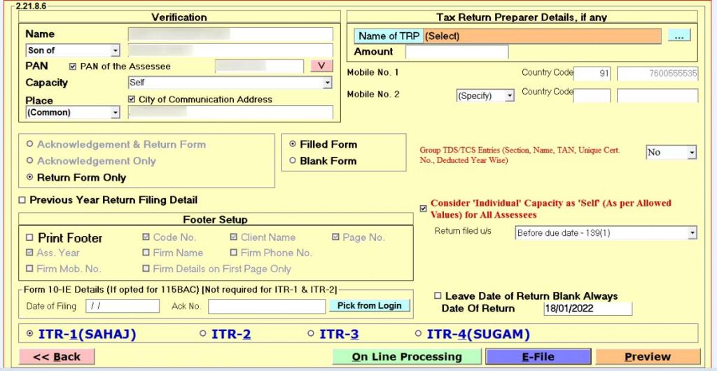Gen IT Software ITR 1 E-filing