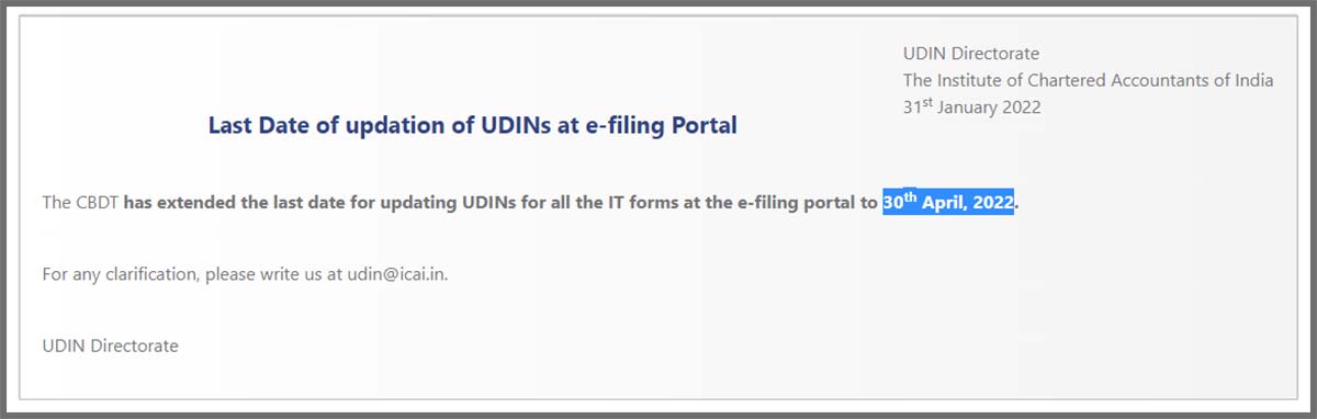 Last Date of UDIN Updation
