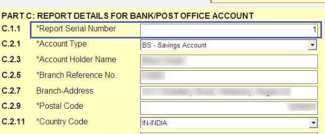 Report Serial Number Bank Details