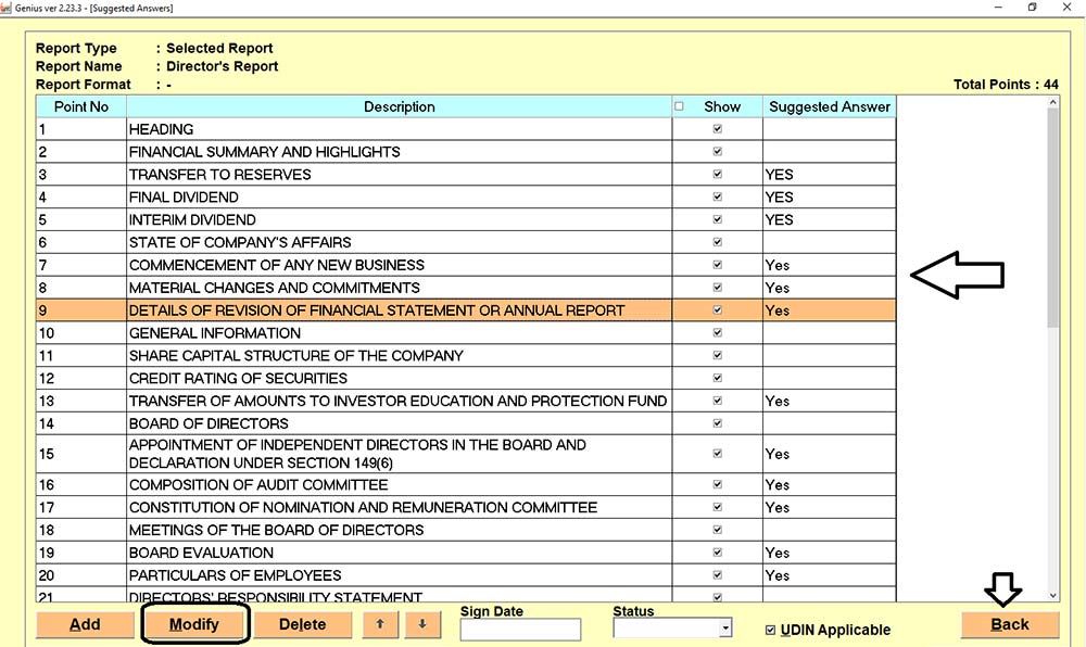 Gen Bal Software View Selected Report