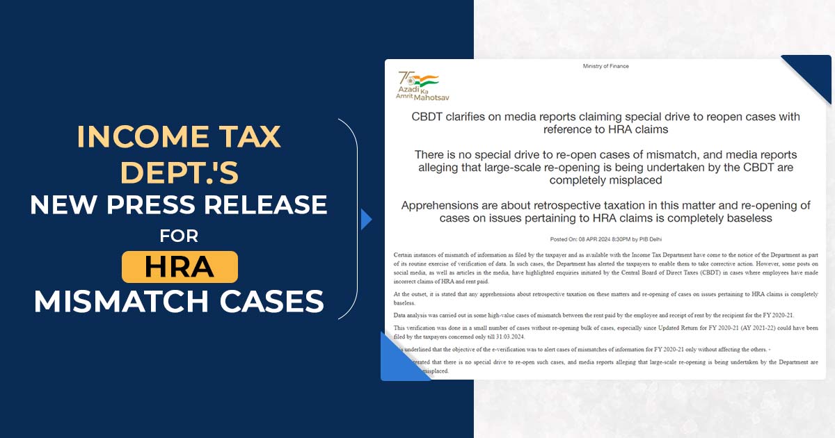 Income Tax Dept's New Press Release for HRA Mismatch Cases