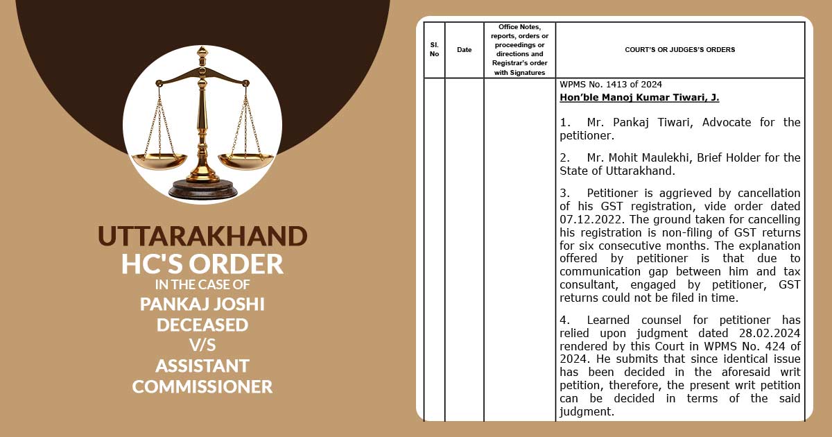 Uttarakhand HC's Order In the Case of Pankaj Joshi Deceased v/s Assistant Commissioner