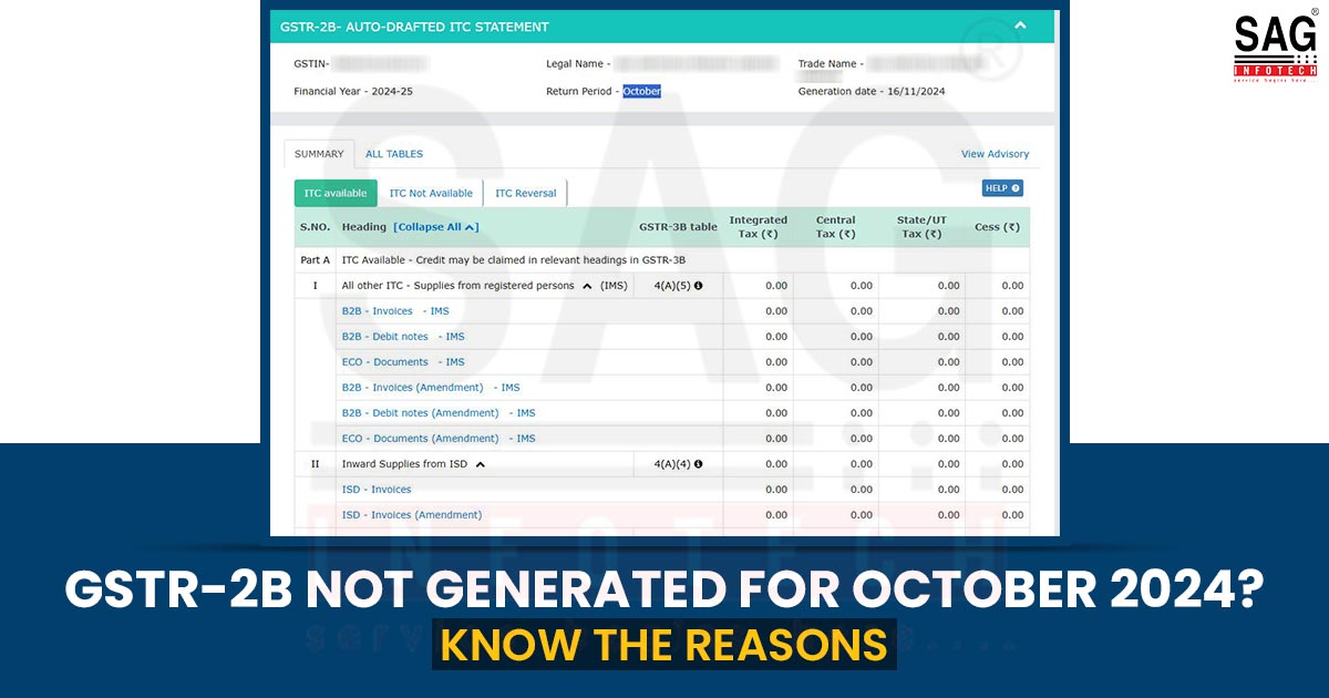 GSTR-2B Not Generated for October 2024? Know the Reasons