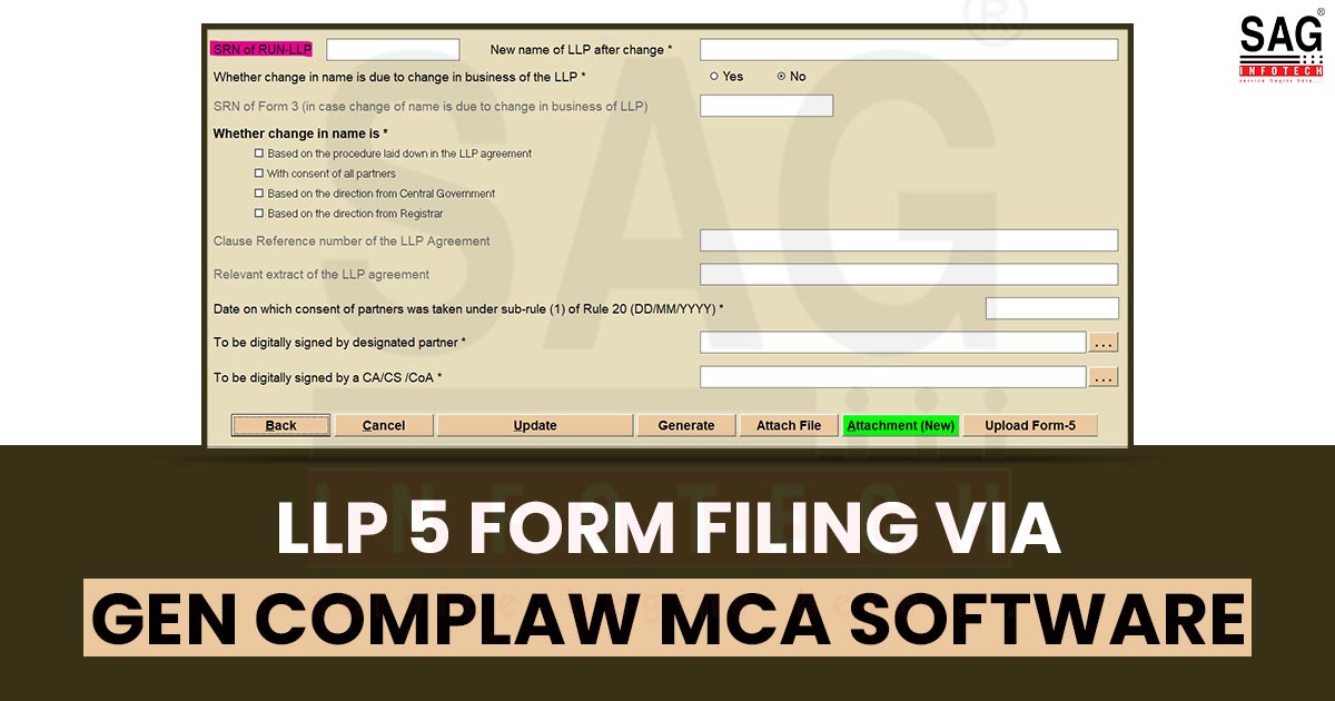 LLP 5 Form Filing via Gen Complaw MCA Software