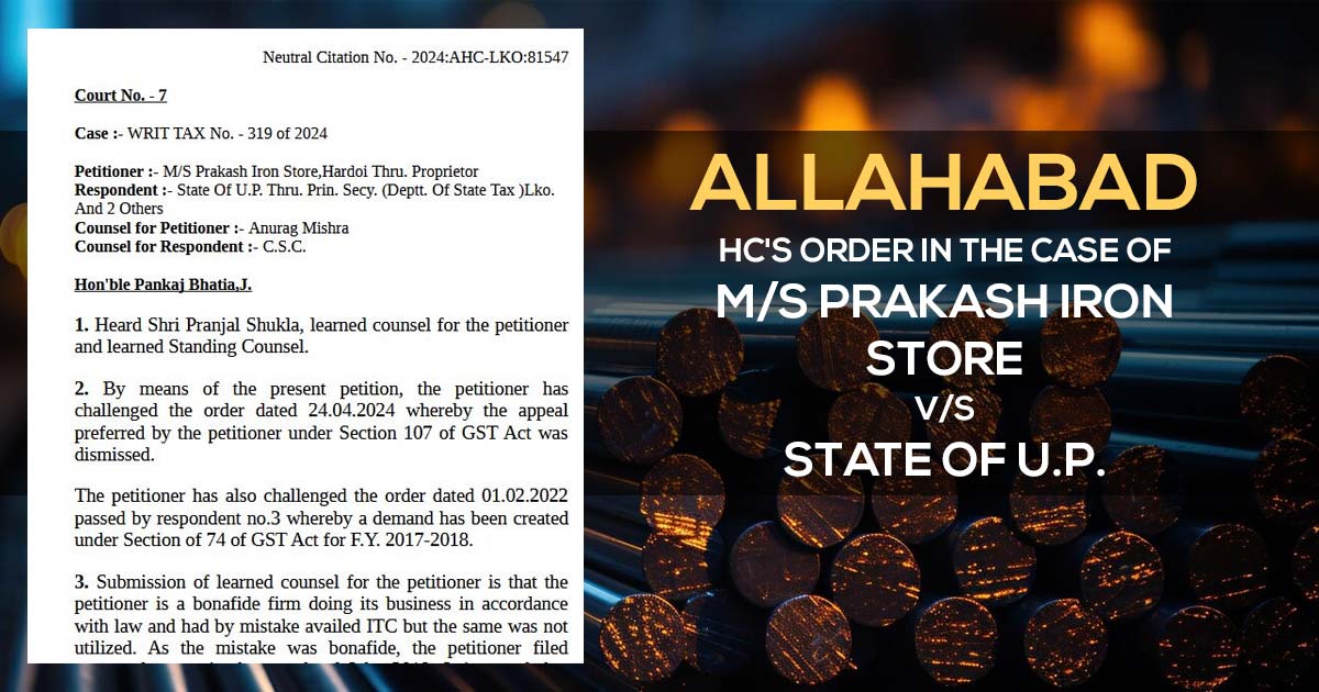 Allahabad HC's Order In the Case of M/S Prakash Iron Store vs. State Of U.P.