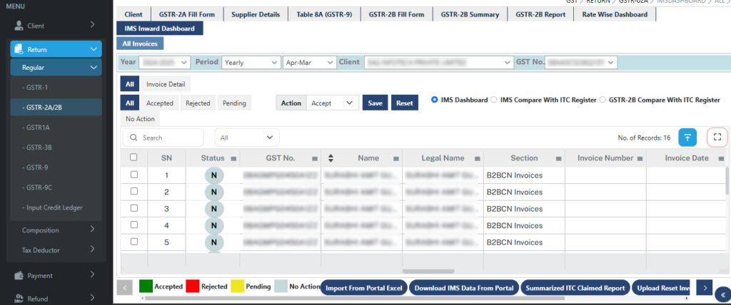 Gen GST Software IMS Summarized ITC Claimed Report