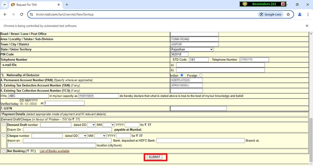 Gen TDS Software Form 49B Click Submit Button