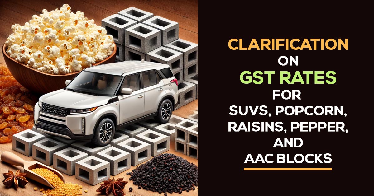 Clarification on GST Rates for SUVs, Popcorn, Raisins, Pepper, and AAC Blocks