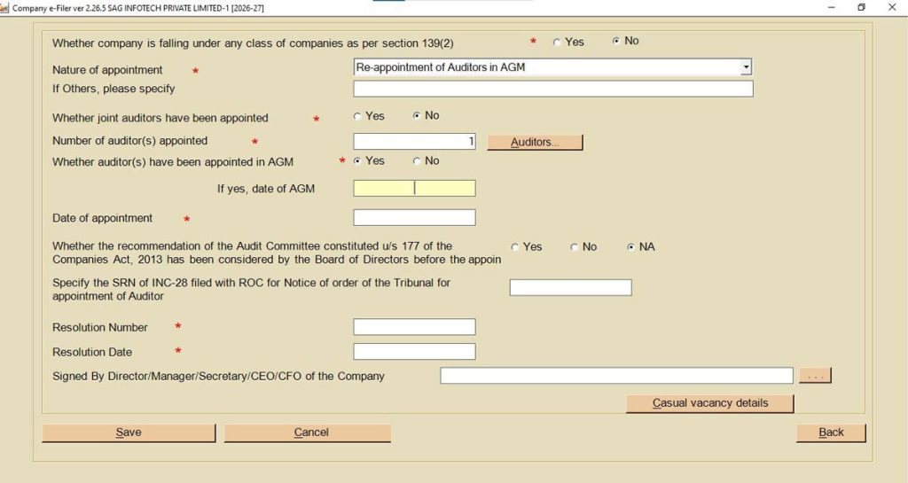 Gen Complaw Software Re-Appointment Auditor