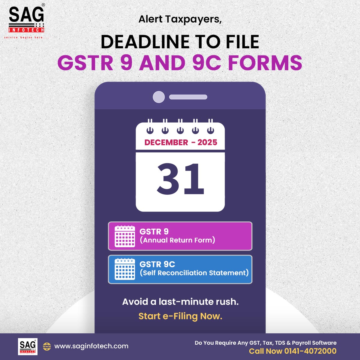 Current GST Return Filing Due Dates for GSTR 1 3B to 9 9C