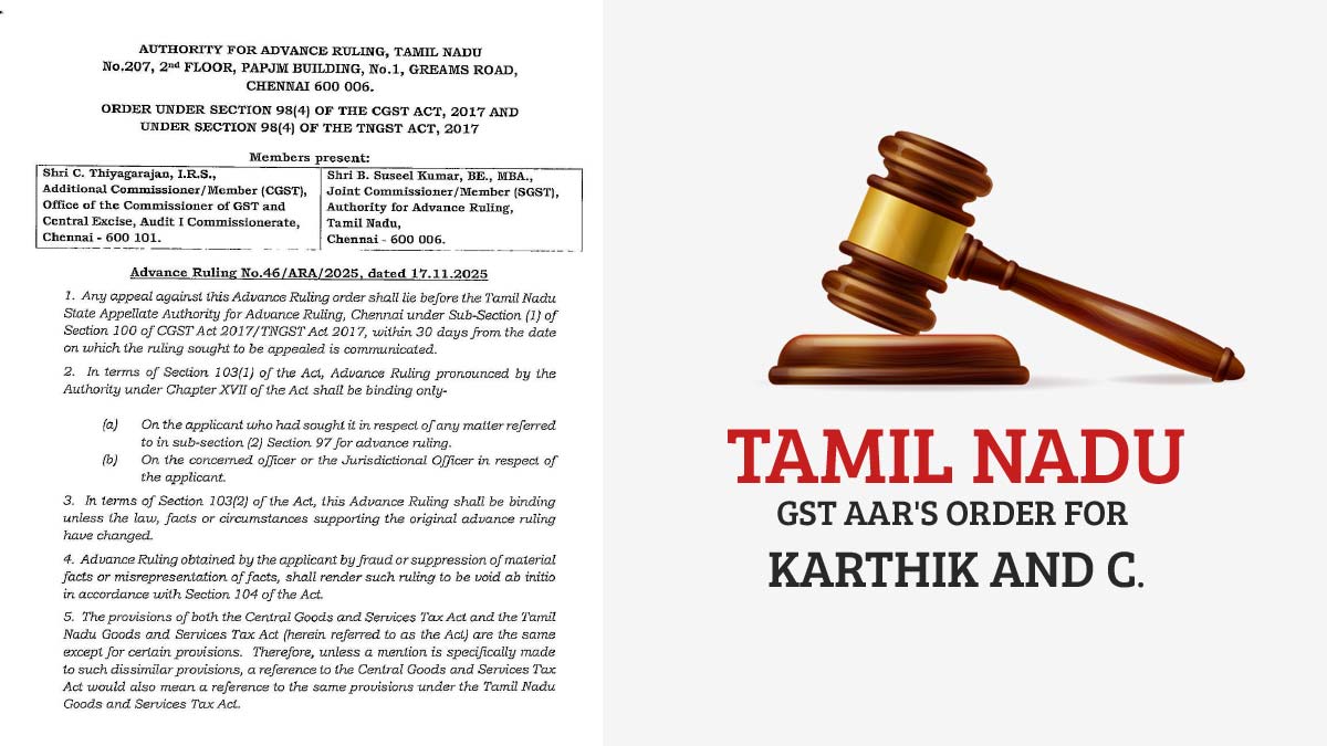 Tamil Nadu GST AAR's Order for Karthik and Cо