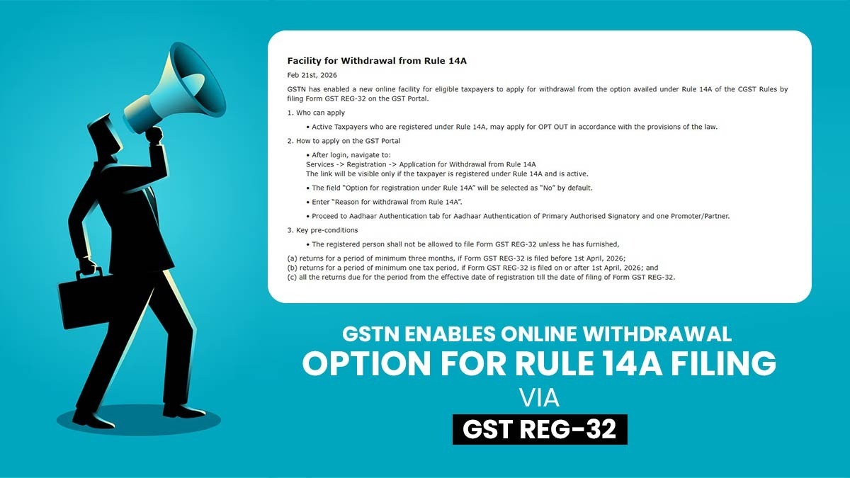 GSTN Enables Online Withdrawal Option for Rule 14A Filing via GST REG-32