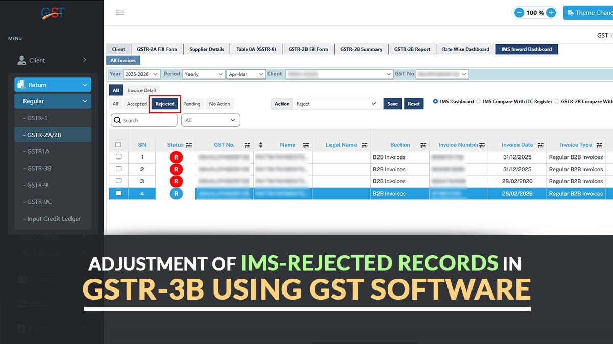 Adjustment of IMS-Rejected Records in GSTR-3B Using GST Software
