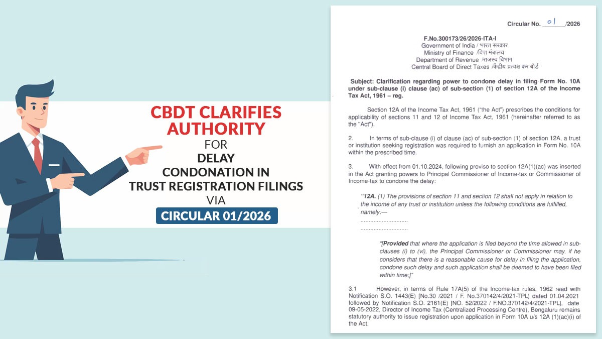CBDT Clarifies Authority for Delay Condonation in Trust Registration Filings via Circular 01/2026