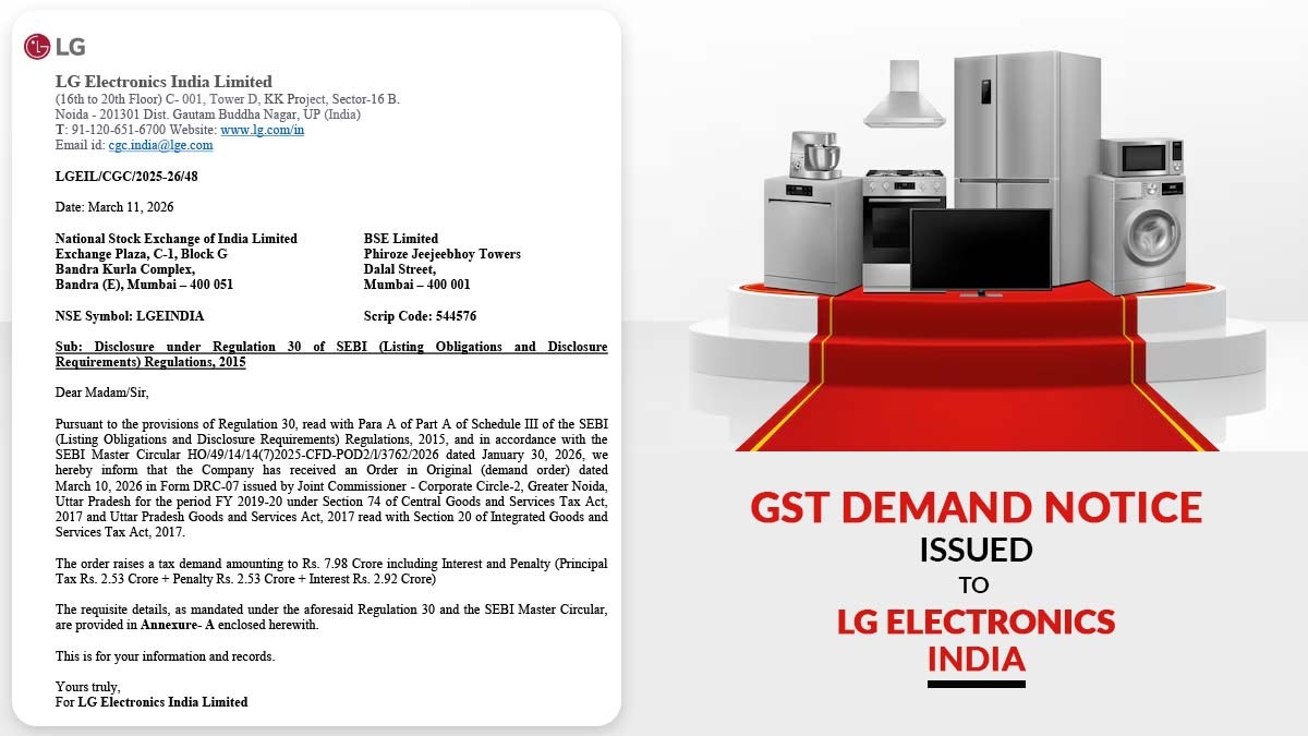 GST Demand Notice Issued to LG Electronics India