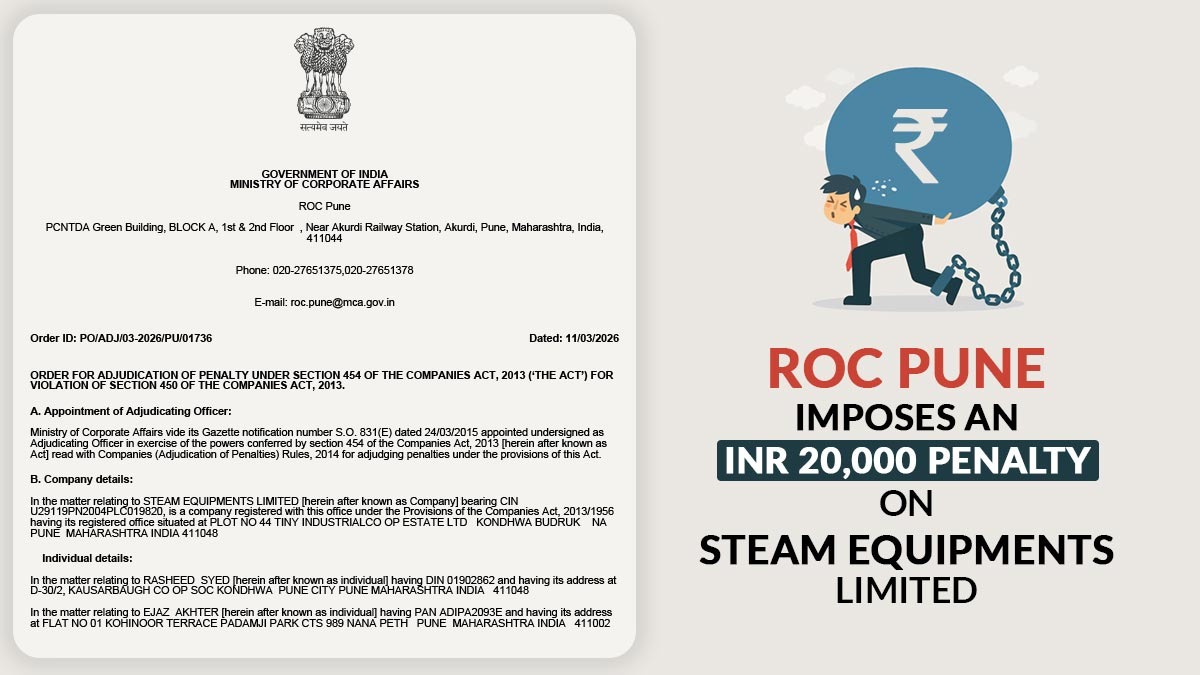 ROC Pune imposes an INR 20,000 penalty on Steam Equipments Limited