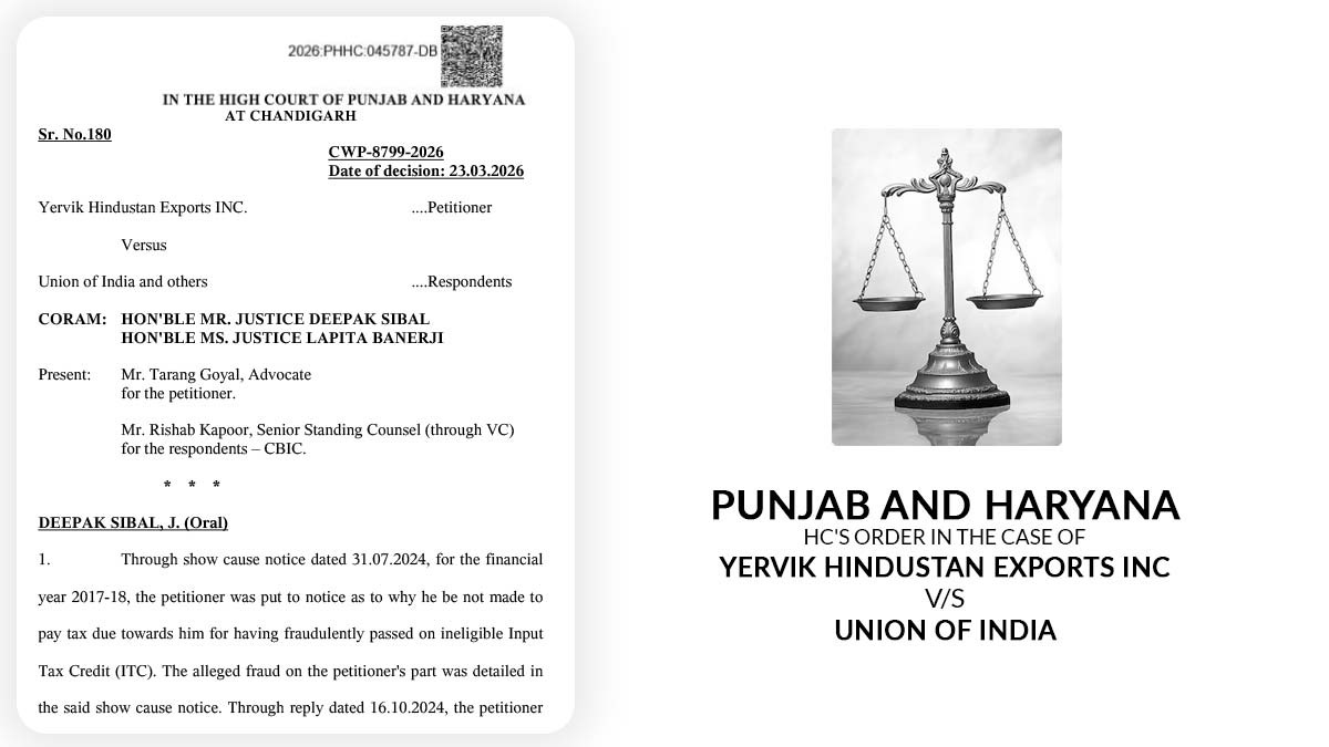 Punjab and Haryana HC's Order in The Case of Yervik Hindustan Exports INC vs. Union of India