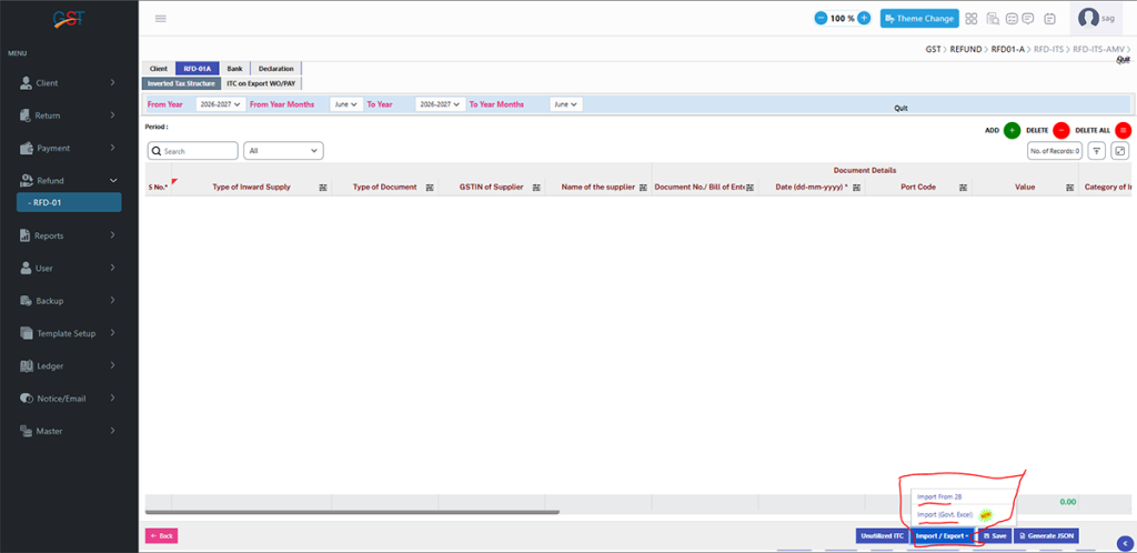 Gen GST Software Import Option