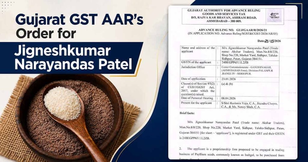 Gujarat GST AAR's Order for Jigneshkumar Narayandas Patel