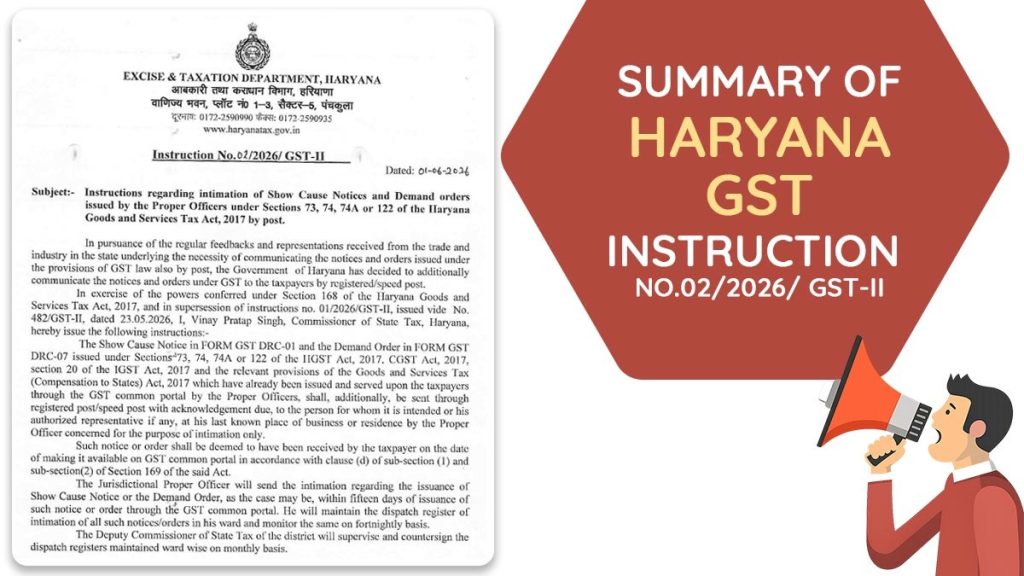 Summary of Haryana GST Instruction No.02/2026/ GST-II