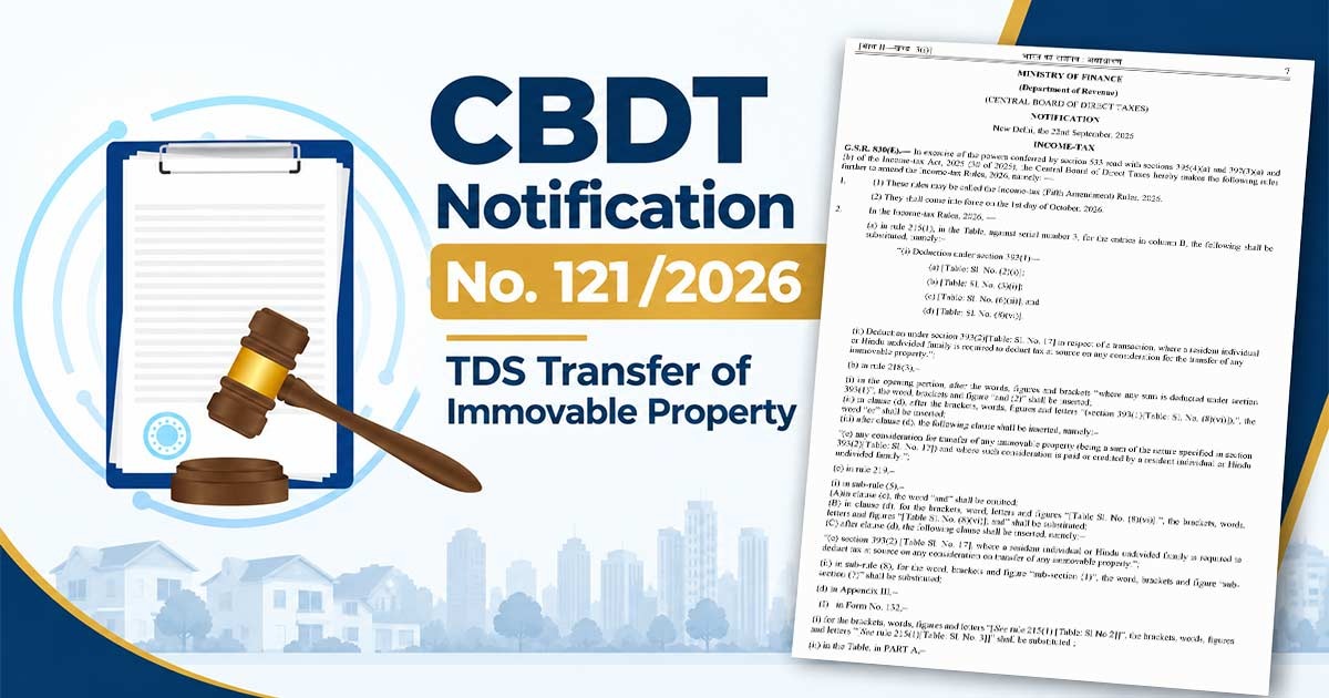 CBDT Notification No. 121/2026 TDS Transfer of Immovable Property